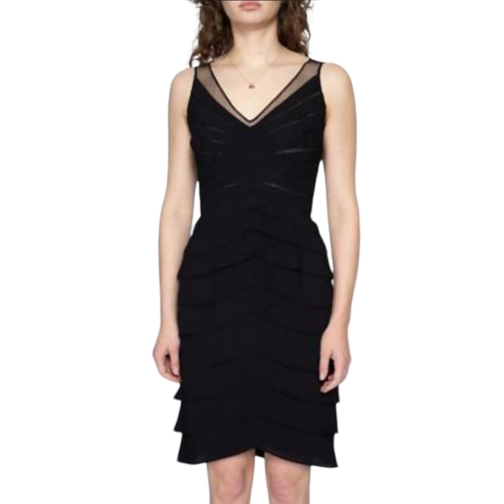 Adrianna Papell Black Sleeveless Sheer Shoulder Dress Size 16W